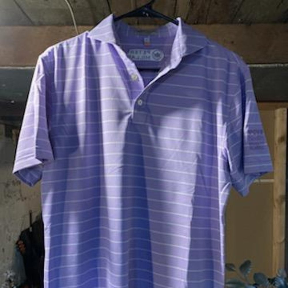 Purple With Thin Gray Striped Peter Millar Golf Shirt